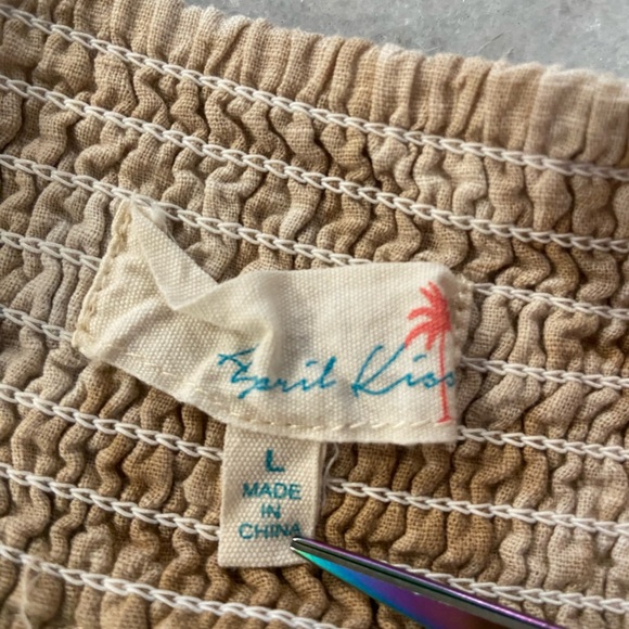 April Kiss Size L Smocked Waist Tiered Ruffle Tan Cream Tie Dye Mini Skirt - Picture 10 of 10